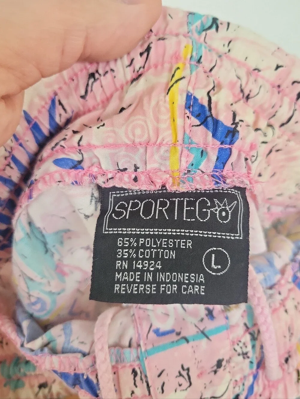 Vintage Sportego Pink Multicolored Abstract Pull-On Shorts Size L Beach